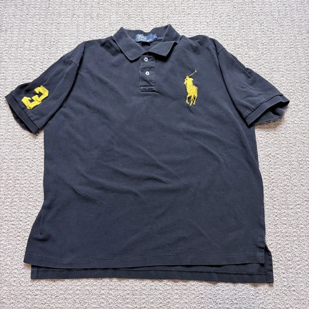 Polo Ralph Lauren Big Pony Polo Shirt Mens XL Black Yellow Short Sleeve Cotton